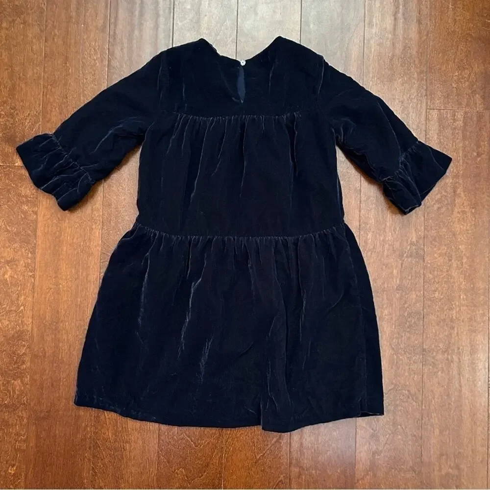 Gymboree Girl’s Dark Blue Tiered Velvet Dress with Bell Sleeves, Size 10